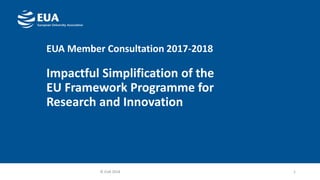 EUA Member Consultation 2017-2018
Impactful Simplification of the
EU Framework Programme for
Research and Innovation
1© EUA 2018
 
