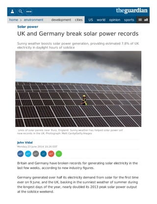 EU Basks in Solar Glory - UK and Germany Energy Breaks Records!