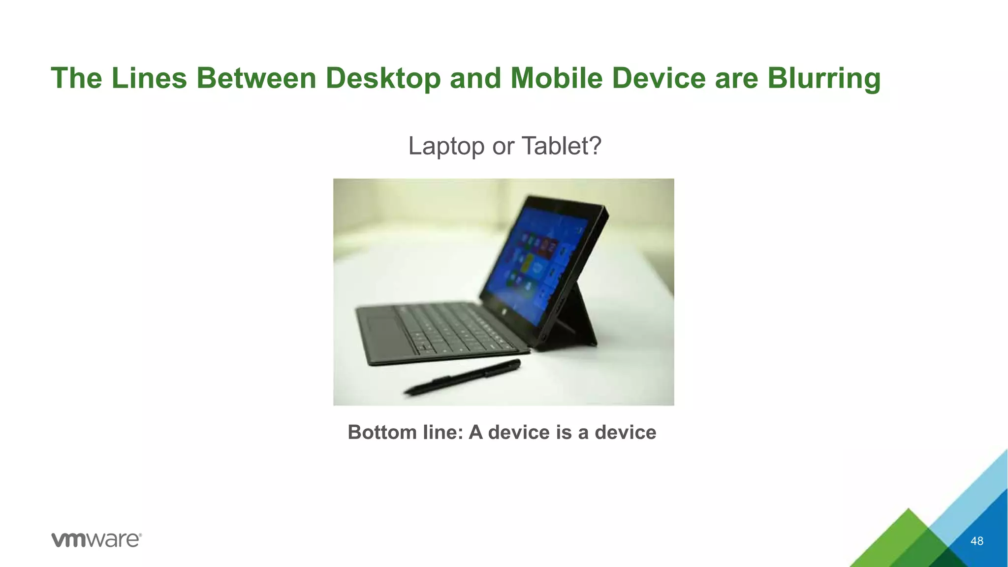 The Lines Between Desktop and Mobile Device are Blurring
Bottom line: A device is a device
Laptop or Tablet?
48
 