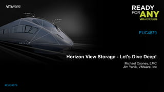 Horizon View Storage - Let's Dive Deep!
Michael Cooney, EMC
Jim Yanik, VMware, Inc
EUC4879
#EUC4879
 