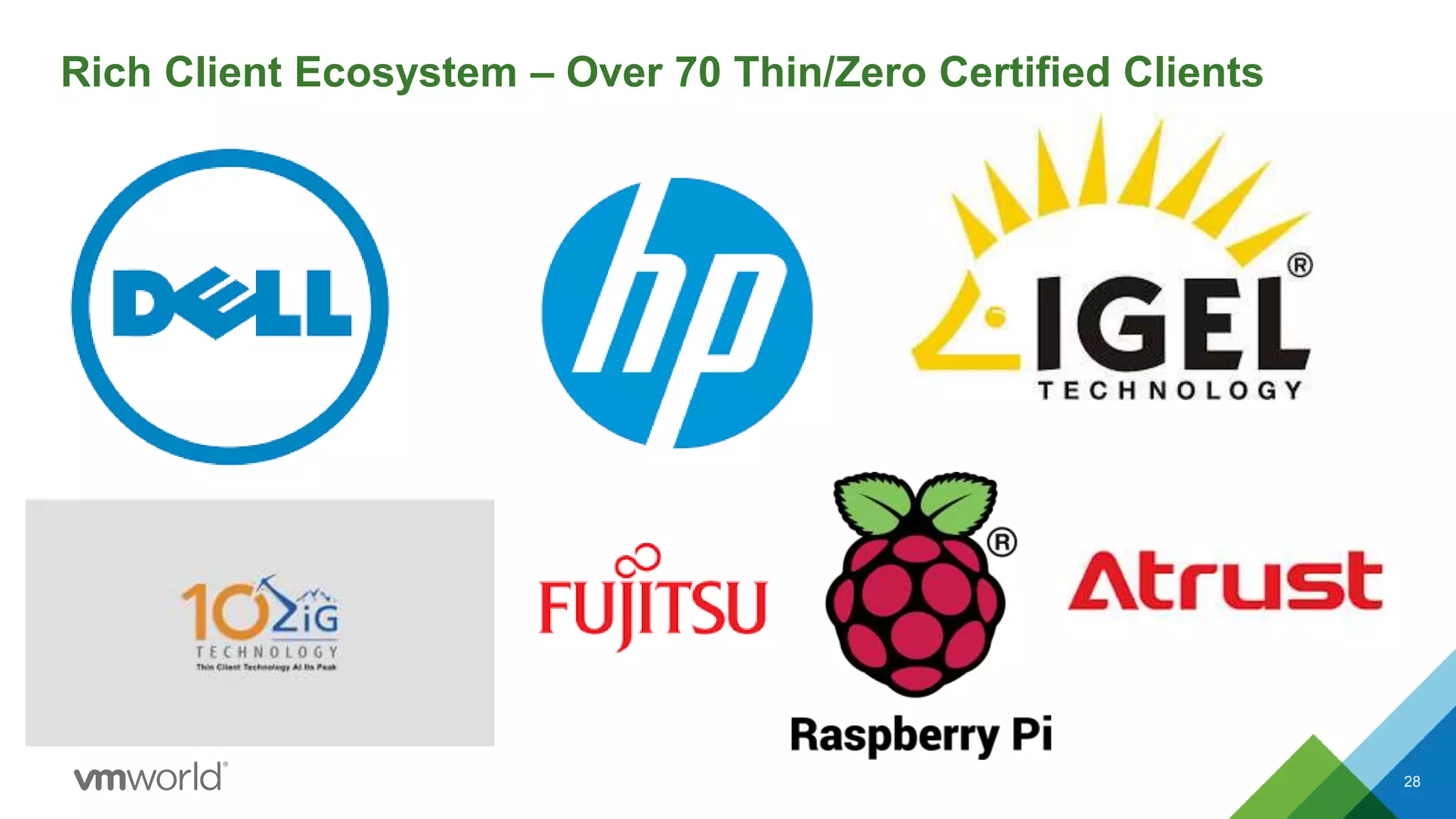 Rich Client Ecosystem – Over 70 Thin/Zero Certified Clients
28
 