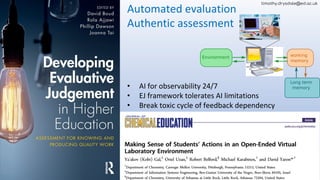 Automated evaluation
Authentic assessment
• AI for observability 24/7
• EJ framework tolerates AI limitations
• Break toxi...
