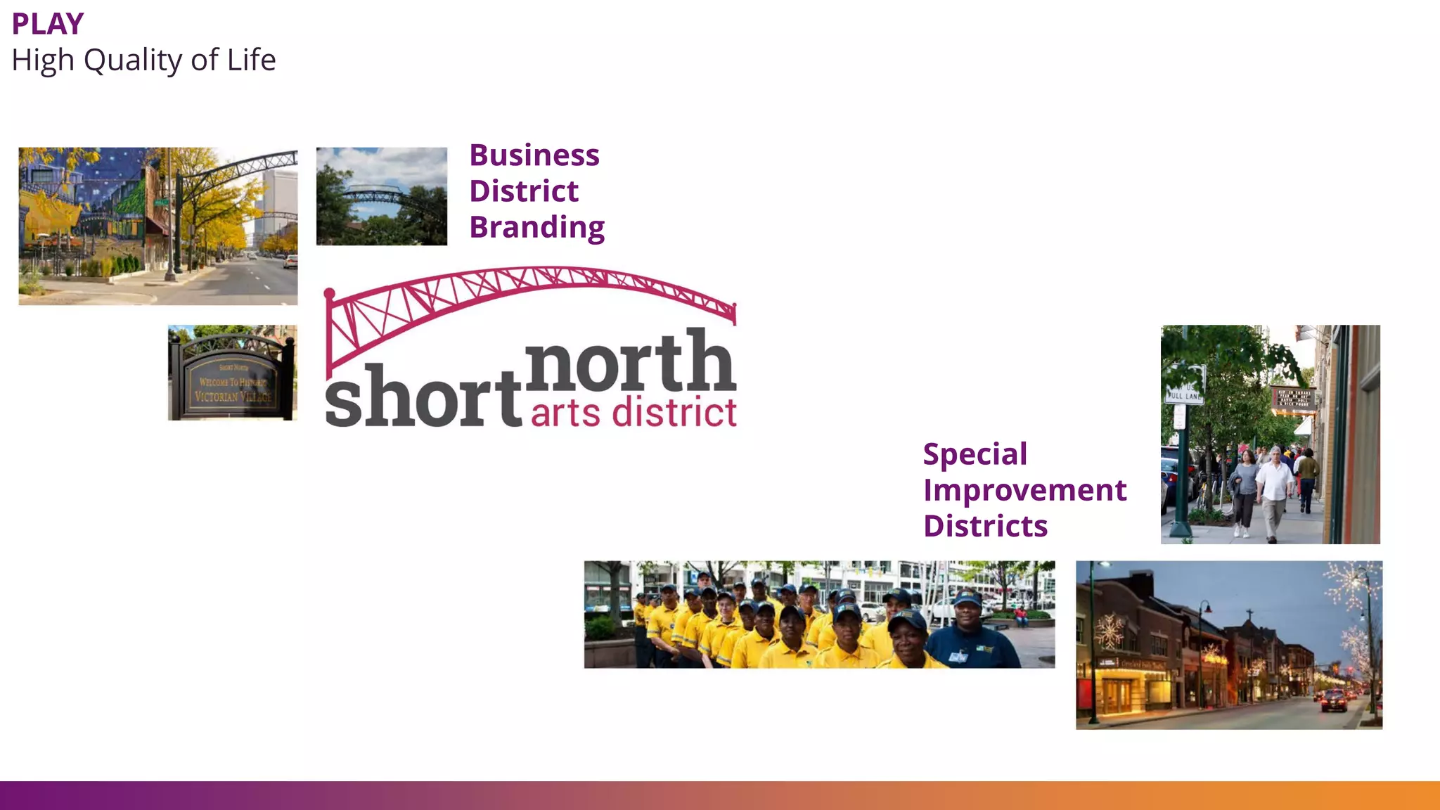 Business
District
Branding
Special
Improvement
Districts
PLAY
High Quality of Life
 