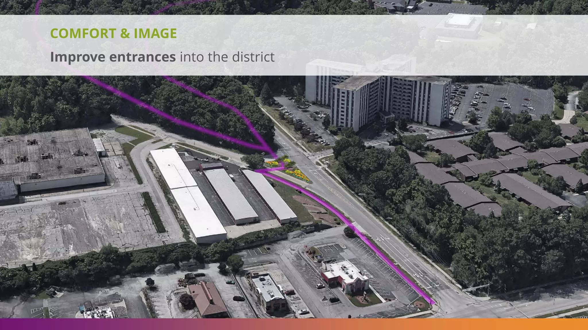 COMFORT & IMAGE
Improve entrances into the district
 