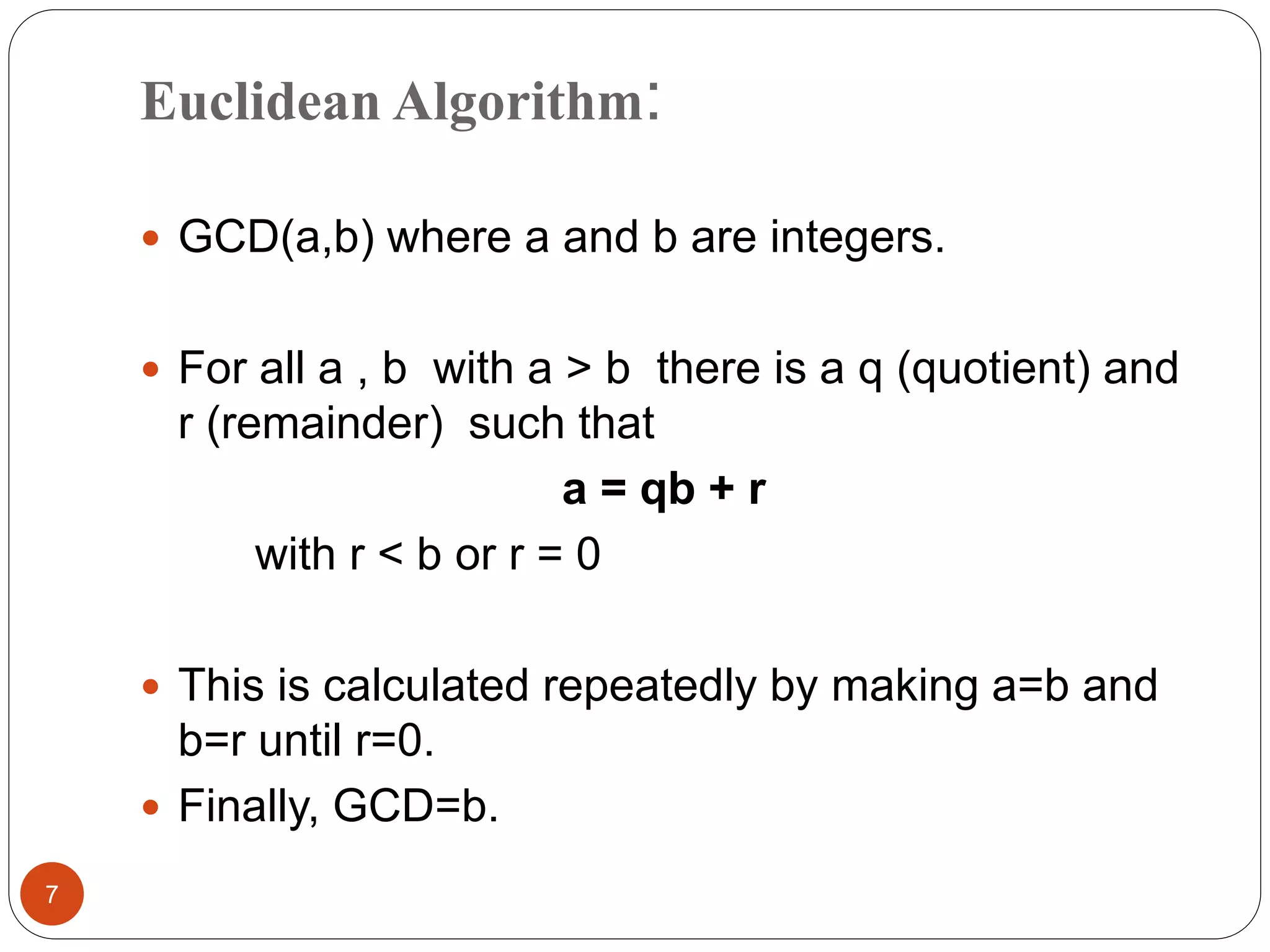Eucledian algorithm for gcd of integers and polynomials | PPT