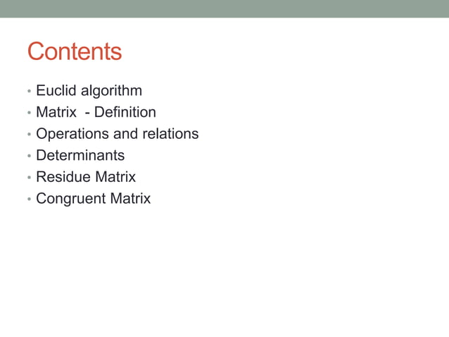 Euclid algorithm and congruence matrix | PPTX