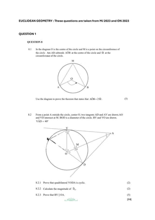 EUCLIDEAN GEOMETRY : These questions are taken from MJ 2023 and ON 2023
QUESTION 1
 