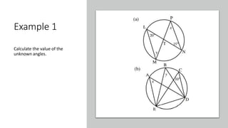 Example 1
Calculate the value of the
unknown angles.
 