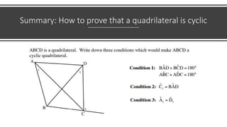 Summary: How to prove that a quadrilateral is cyclic
 