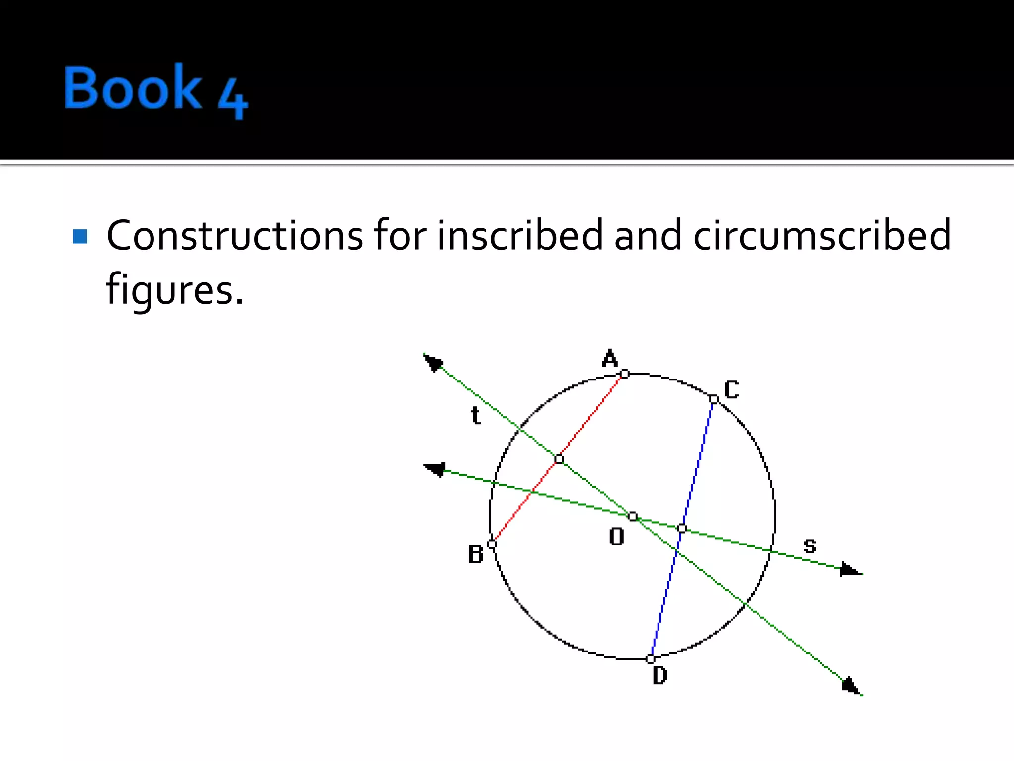 Constructions for inscribed and circumscribed
figures.
 