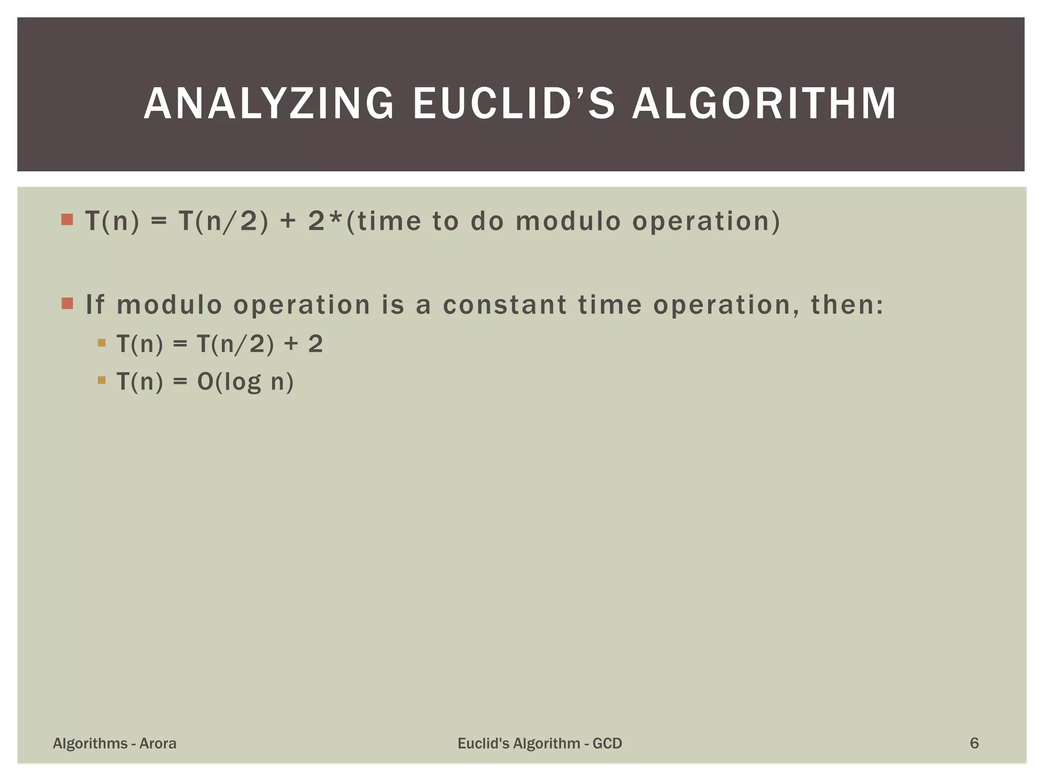 Euclid's Algorithm for Greatest Common Divisor - Time Complexity ...