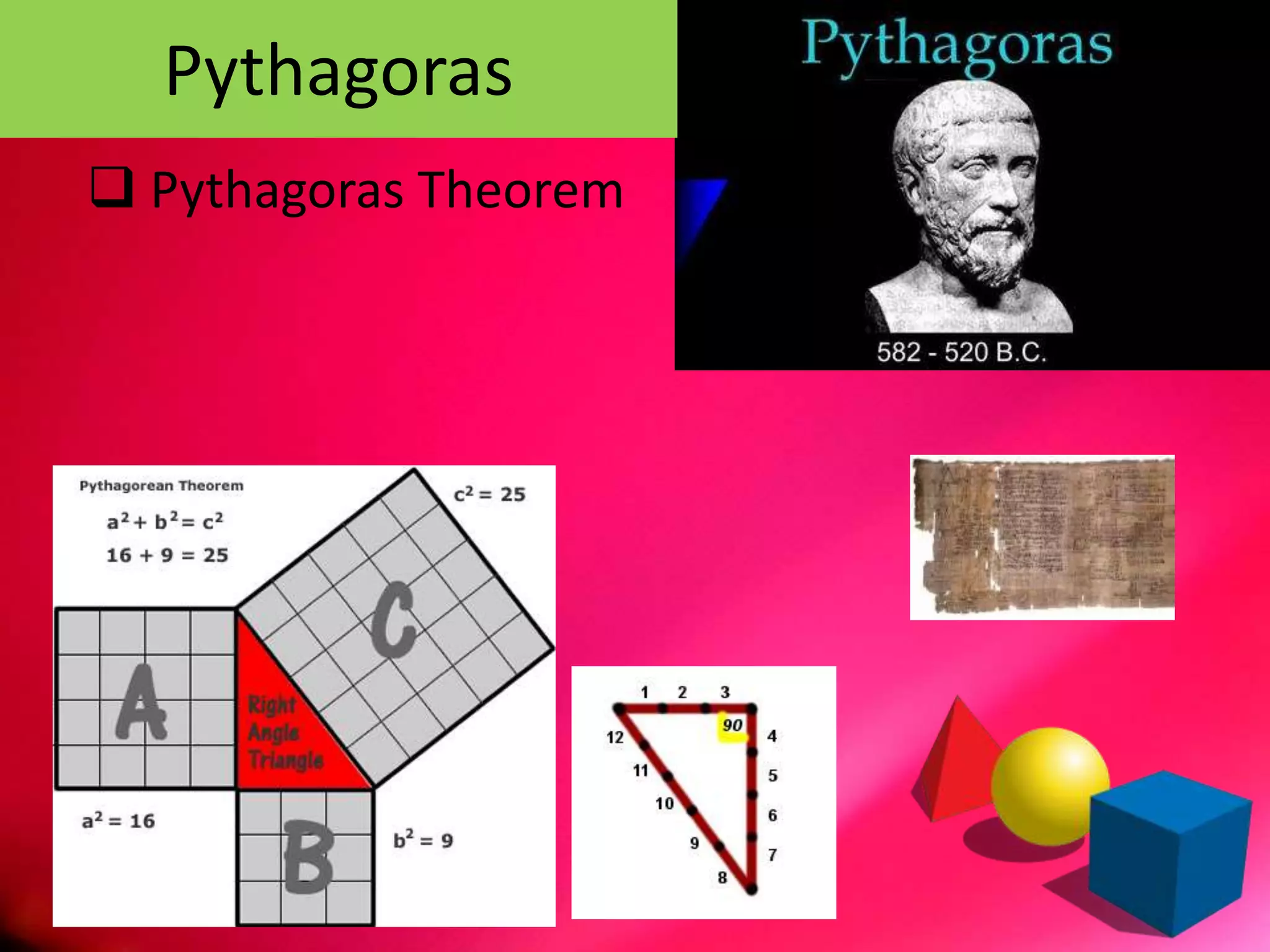  Pythagoras Theorem
Pythagoras
 