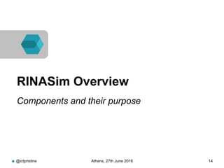 @ictpristine Athens, 27th June 2016 14
RINASim Overview
Components and their purpose
 