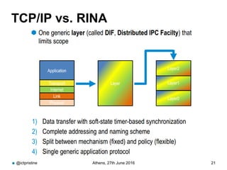 TCP/IP vs. RINA
@ictpristine Athens, 27th June 2016 21
 