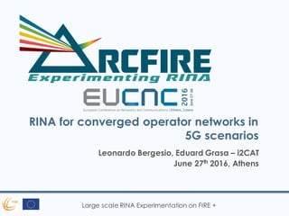 Large scale RINA Experimentation on FIRE +
RINA for converged operator networks in
5G scenarios
Leonardo Bergesio, Eduard Grasa – i2CAT
June 27th 2016, Athens
 