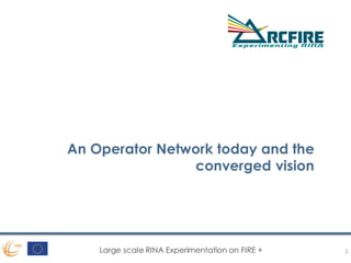 Large scale RINA Experimentation on FIRE +
An Operator Network today and the
converged vision
2
 