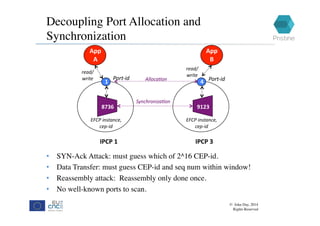 Decoupling Port Allocation and
Synchronization
© John Day, 2014
Rights Reserved
IPCP	1P		
A	
App		
A	
Port-id	
read/	
writ...