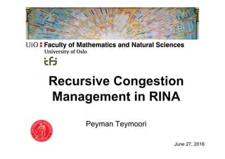 Recursive Congestion
Management in RINA
Peyman Teymoori
June 27, 2016
 