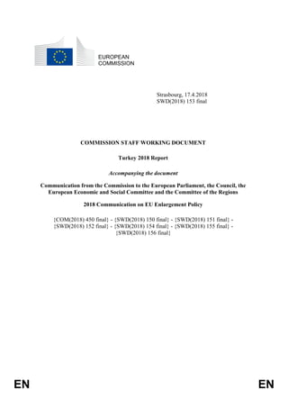 EN EN
EUROPEAN
COMMISSION
Strasbourg, 17.4.2018
SWD(2018) 153 final
COMMISSION STAFF WORKING DOCUMENT
Turkey 2018 Report
A...