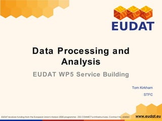 EUDAT receives funding from the European Union's Horizon 2020 programme - DG CONNECT e-Infrastructures. Contract No. 654065 www.eudat.eu
Data Processing and
Analysis
EUDAT WP5 Service Building
Tom Kirkham
STFC
 
