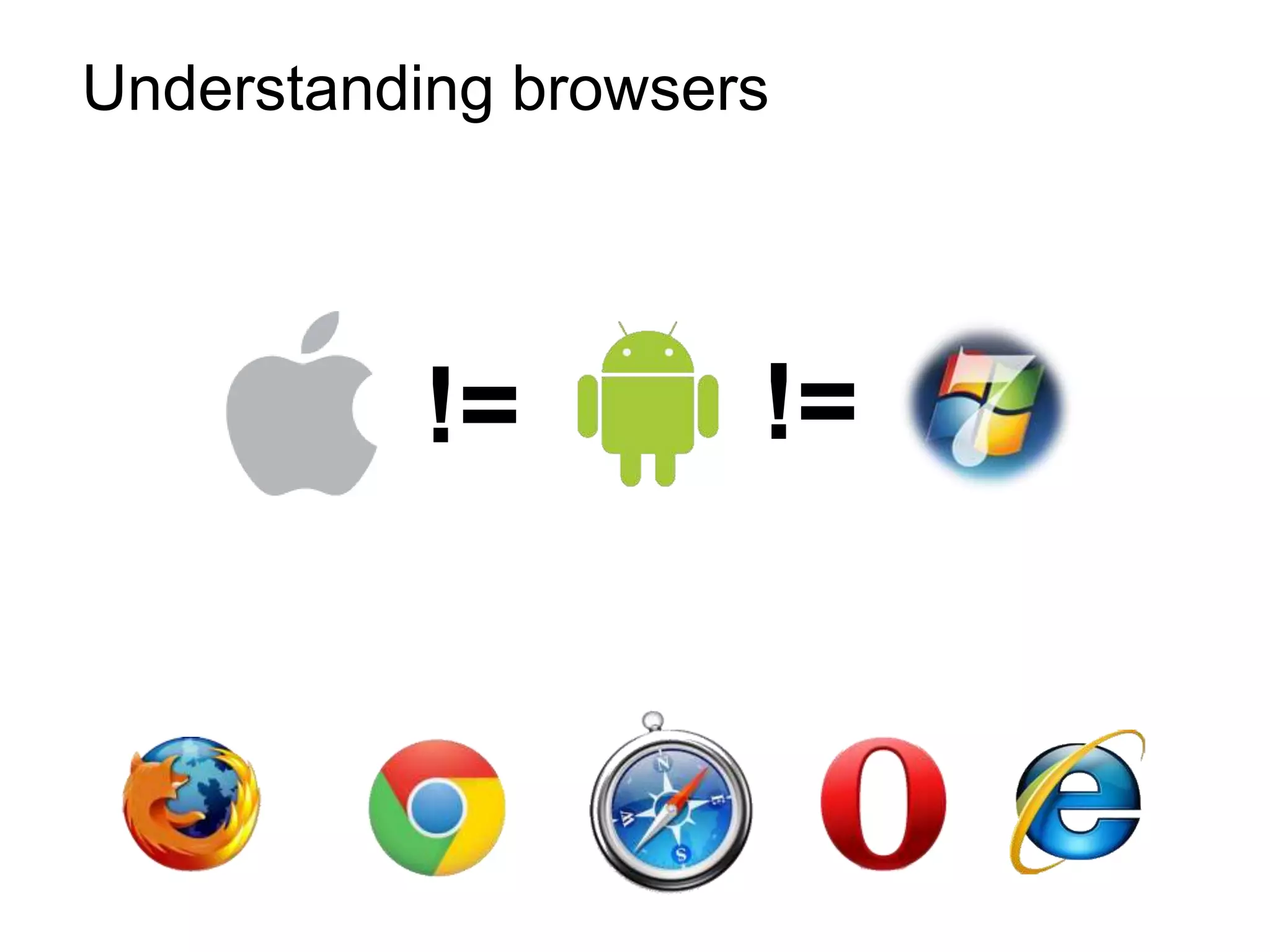 Understanding browsers




          !=         !=
 