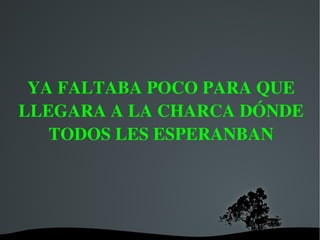 Y cuando ya iban a   llegar al pueblo la zorra miró para atrás y no sabía dónde estaba el sapo. Entonces el sapo pegó un sato y llegó a la puerta de la farmacia. 