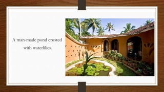 A man-made pond crusted
with waterlilies.
 