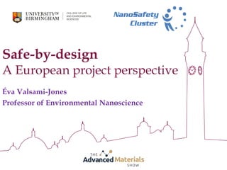 Safe-by-design
A European project perspective
Éva Valsami-Jones
Professor of Environmental Nanoscience
 
