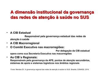 A dimensão institucional da governançaA dimensão institucional da governança
das redes de atenção à saúde no SUSdas redes ...