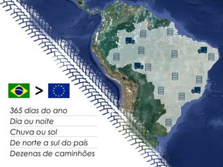 >
365 dias do ano
Dia ou noite
Chuva ou sol
De norte a sul do país
Dezenas de caminhões
 