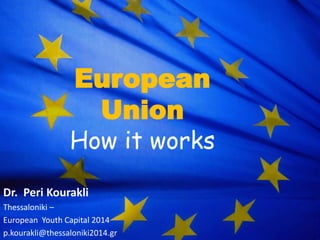 European
Union

How it works
Dr. Peri Kourakli
Thessaloniki –
European Youth Capital 2014
p.kourakli@thessaloniki2014.gr

 