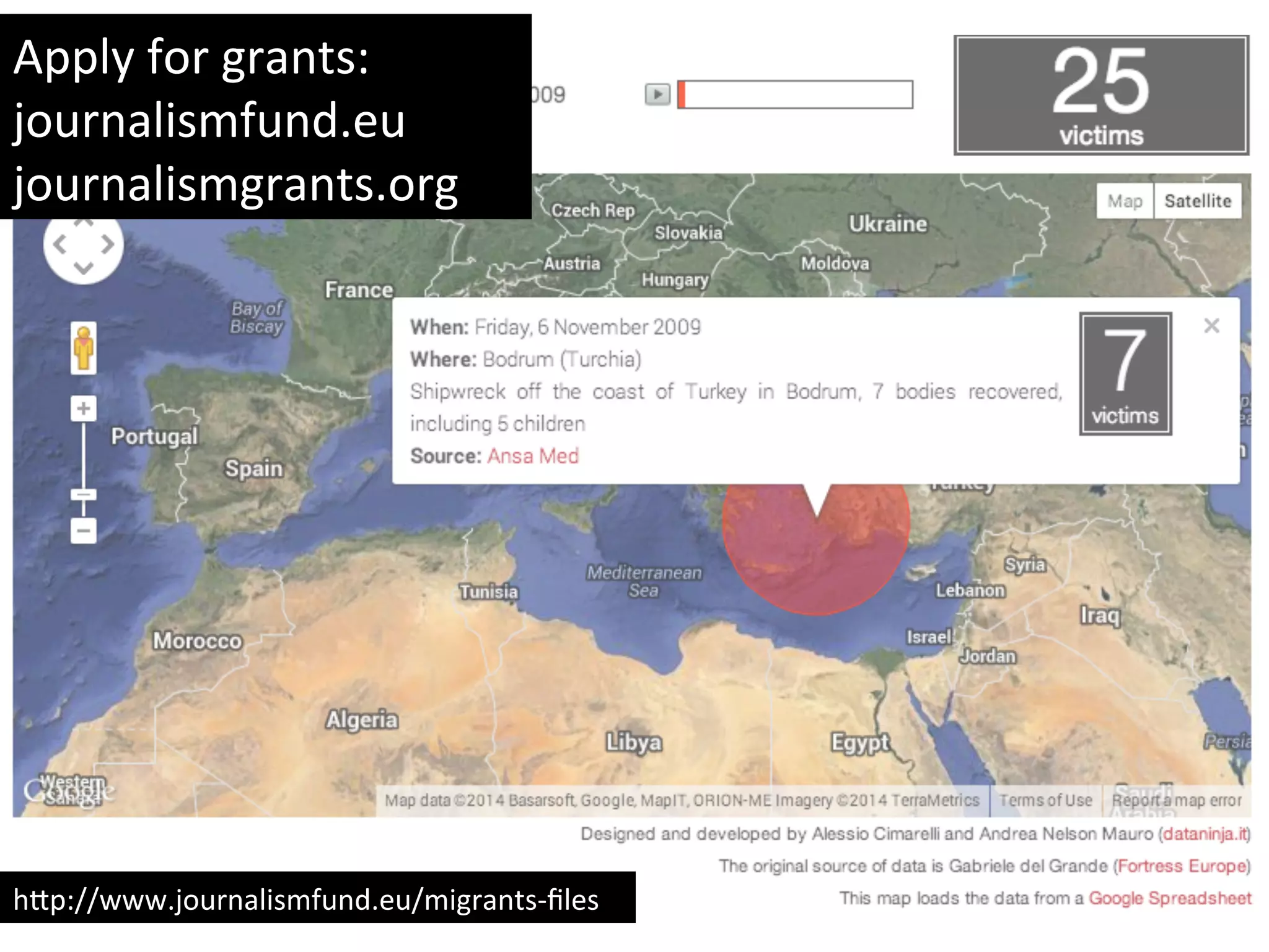 Apply	
  for	
  grants:	
  
journalismfund.eu	
  
journalismgrants.org	
  
h8p://www.journalismfund.eu/migrants-­‐ﬁles	
  
 