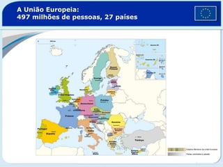 A União Europeia:
497 milhões de pessoas, 27 países
Estados-Membros da União Europeia
Países candidatos à adesão
 
