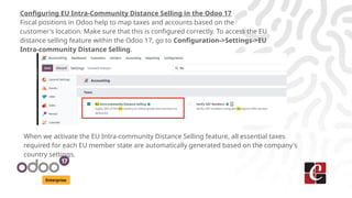 Enterprise
Configuring EU Intra-Community Distance Selling in the Odoo 17
Fiscal positions in Odoo help to map taxes and a...