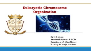 Eukaryotic Chromosome
Organization
Dr C R Meera
Assistant Professor & HOD
Department of Microbiology
St. Mary’s College, Thrissur
 