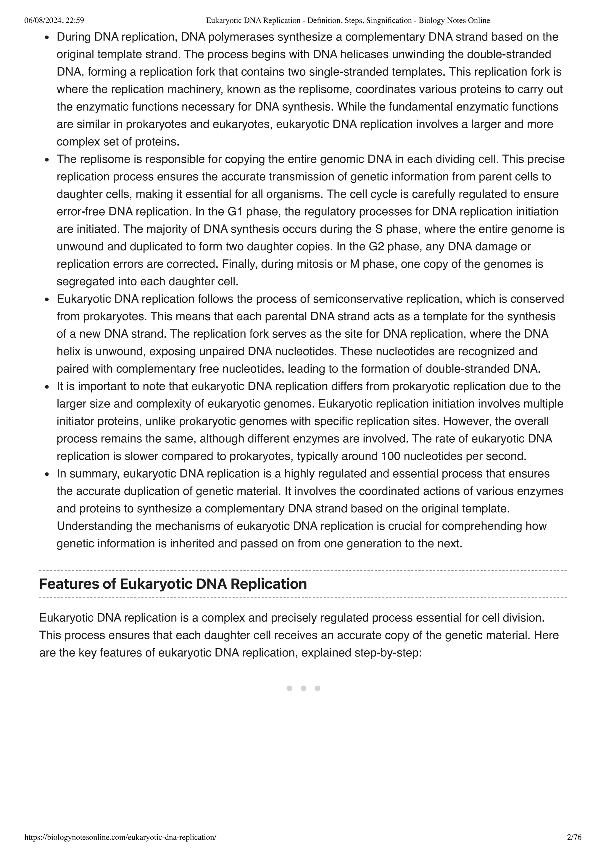 Eukaryotic DNA Replication - Definition, Steps, Singnification ...