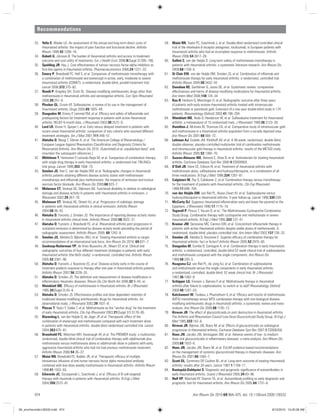 Recommendations
Ann Rheum Dis 2010;69:964–975. doi: 10.1136/ard.2009.126532974
33. Yelin E, Wanke LA. An assessment of the annual and long-term direct costs of
rheumatoid arthritis: the impact of poor function and functional decline. Arthritis
Rheum 1999;42:1209–18.
34. Kobelt G, Jönsson B. The burden of rheumatoid arthritis and access to treatment:
outcome and cost-utility of treatments. Eur J Health Econ 2008;8(Suppl 2):S95–106.
35. Spalding JR, Hay J. Cost effectiveness of tumour necrosis factor-alpha inhibitors as
ﬁrst-line agents in rheumatoid arthritis. Pharmacoeconomics 2006;24:1221–32.
36. Emery P, Breedveld FC, Hall S, et al. Comparison of methotrexate monotherapy with
a combination of methotrexate and etanercept in active, early, moderate to severe
rheumatoid arthritis (COMET): a randomised, double-blind, parallel treatment trial.
Lancet 2008;372:375–82.
37. Nandi P, Kingsley GH, Scott DL. Disease-modifying antirheumatic drugs other than
methotrexate in rheumatoid arthritis and seronegative arthritis. Curr Opin Rheumatol
2008;20:251–6.
38. Plosker GL, Croom KF. Sulfasalazine: a review of its use in the management of
rheumatoid arthritis. Drugs 2005;65:1825–49.
39. Dougados M, Emery P, Lemmel EM, et al. Efﬁcacy and safety of leﬂunomide and
predisposing factors for treatment response in patients with active rheumatoid
arthritis: RELIEF 6-month data. J Rheumatol 2003;30:2572–9.
40. Lard LR, Visser H, Speyer I, et al. Early versus delayed treatment in patients with
recent-onset rheumatoid arthritis: comparison of two cohorts who received different
treatment strategies. Am J Med 2001;111:446–51.
41. Aletaha D, Neogi T, Silman A, et al. The American College of Rheumatology /
European League Against Rheumatism Classiﬁcation and Diagnostic Criteria for
Rheumatoid Arthritis. Ann Rheum Dis 2010. (Submitted).et al, unpublished data)” and
renumber the subsequent references.]
42. Möttönen T, Hannonen P, Leirisalo-Repo M, et al. Comparison of combination therapy
with single-drug therapy in early rheumatoid arthritis: a randomised trial. FIN-RACo
trial group. Lancet 1999;353:1568–73.
43. Smolen JS, Han C, van der Heijde DM, et al. Radiographic changes in rheumatoid
arthritis patients attaining different disease activity states with methotrexate
monotherapy and inﬂiximab plus methotrexate: the impacts of remission and tumour
necrosis factor blockade. Ann Rheum Dis 2009;68:823–7.
44. Molenaar ET, Voskuyl AE, Dijkmans BA. Functional disability in relation to radiological
damage and disease activity in patients with rheumatoid arthritis in remission. J
Rheumatol 2002;29:267–70.
45. Molenaar ET, Voskuyl AE, Dinant HJ, et al. Progression of radiologic damage
in patients with rheumatoid arthritis in clinical remission. Arthritis Rheum
2004;50:36–42.
46. Aletaha D, Funovits J, Smolen JS. The importance of reporting disease activity states
in rheumatoid arthritis clinical trials. Arthritis Rheum 2008;58:2622–31.
47. Aletaha D, Funovits J, Breedveld FC, et al. Rheumatoid arthritis joint progression in
sustained remission is determined by disease activity levels preceding the period of
radiographic assessment. Arthritis Rheum 2009; 60:1242–9.
48. Smolen JS, Aletaha D, Bijlsma JWJ, et al. Treating rheumatoid arthritis to target:
recommendations of an international task force. Ann Rheum Dis 2010; 69:631–7.
49. Goekoop-Ruiterman YP, de Vries-Bouwstra JK, Allaart CF, et al. Clinical and
radiographic outcomes of four different treatment strategies in patients with early
rheumatoid arthritis (the BeSt study): a randomized, controlled trial. Arthritis Rheum
2005;52:3381–90.
50. Aletaha D, Funovits J, Keystone EC, et al. Disease activity early in the course of
treatment predicts response to therapy after one year in rheumatoid arthritis patients.
Arthritis Rheum 2007;56:3226–35.
51. Aletaha D, Smolen JS. The deﬁnition and measurement of disease modiﬁcation in
inﬂammatory rheumatic diseases. Rheum Dis Clin North Am 2006;32:9–44, vii.
52. Weinblatt ME. Efﬁcacy of methotrexate in rheumatoid arthritis. Br J Rheumatol
1995;34(Suppl 2):43–8.
53. Aletaha D, Smolen JS. Effectiveness proﬁles and dose dependent retention of
traditional disease modifying antirheumatic drugs for rheumatoid arthritis. An
observational study. J Rheumatol 2002;29:1631–8.
54. Pincus T, Yazici Y, Sokka T, et al. Methotrexate as the “anchor drug” for the treatment
of early rheumatoid arthritis. Clin Exp Rheumatol 2003;21(Suppl 31):S178–85.
55. Klareskog L, van der Heijde D, de Jager JP, et al. Therapeutic effect of the
combination of etanercept and methotrexate compared with each treatment alone
in patients with rheumatoid arthritis: double-blind randomised controlled trial. Lancet
2004;363:675–81.
56. Breedveld FC, Weisman MH, Kavanaugh AF, et al. The PREMIER study: a multicenter,
randomized, double-blind clinical trial of combination therapy with adalimumab plus
methotrexate versus methotrexate alone or adalimumab alone in patients with early,
aggressive rheumatoid arthritis who had not had previous methotrexate treatment.
Arthritis Rheum 2006;54:26–37.
57. Maini RN, Breedveld FC, Kalden JR, et al. Therapeutic efﬁcacy of multiple
intravenous infusions of anti-tumor necrosis factor alpha monoclonal antibody
combined with low-dose weekly methotrexate in rheumatoid arthritis. Arthritis Rheum
1998;41:1552–63.
58. Edwards JC, Szczepanski L, Szechinski J, et al. Efﬁcacy of B-cell-targeted
therapy with rituximab in patients with rheumatoid arthritis. N Engl J Med
2004;350:2572–81.
59. Maini RN, Taylor PC, Szechinski J, et al. Double-blind randomized controlled clinical
trial of the interleukin-6 receptor antagonist, tocilizumab, in European patients with
rheumatoid arthritis who had an incomplete response to methotrexate. Arthritis
Rheum 2006;54:2817–29.
60. Salliot C, van der Heijde D. Long-term safety of methotrexate monotherapy in
patients with rheumatoid arthritis: a systematic literature research. Ann Rheum Dis
2009;68:1100–4.
61. St Clair EW, van der Heijde DM, Smolen JS, et al. Combination of inﬂiximab and
methotrexate therapy for early rheumatoid arthritis: a randomized, controlled trial.
Arthritis Rheum 2004;50:3432–43.
62. Donahue KE, Gartlehner G, Jonas DE, et al. Systematic review: comparative
effectiveness and harms of disease-modifying medications for rheumatoid arthritis.
Ann Intern Med 2008;148:124–34.
63. Rau R, Herborn G, Menninger H, et al. Radiographic outcome after three years
of patients with early erosive rheumatoid arthritis treated with intramuscular
methotrexate or parenteral gold. Extension of a one-year double-blind study in 174
patients. Rheumatology (Oxford) 2002;41:196–204.
64. Weinblatt ME, Reda D, Henderson W, et al. Sulfasalazine treatment for rheumatoid
arthritis: a metaanalysis of 15 randomized trials. J Rheumatol 1999;26:2123–30.
65. Hamilton J, McInnes IB, Thomson EA, et al. Comparative study of intramuscular gold
and methotrexate in a rheumatoid arthritis population from a socially deprived area.
Ann Rheum Dis 2001;60:566–72.
66. Lehman AJ, Esdaile JM, Klinkhoff AV, et al. A 48-week, randomized, double-blind,
double-observer, placebo-controlled multicenter trial of combination methotrexate
and intramuscular gold therapy in rheumatoid arthritis: results of the METGO study.
Arthritis Rheum 2005;52:1360–70.
67. Suarez-Almazor ME, Belseck E, Shea B, et al. Antimalarials for treating rheumatoid
arthritis. Cochrane Database Syst Rev 2000;4:CD000959.
68. O’Dell JR, Haire CE, Erikson N, et al. Treatment of rheumatoid arthritis with
methotrexate alone, sulfasalazine and hydroxychloroquine, or a combination of all
three medications. N Engl J Med 1996;334:1287–91.
69. Calgüneri M, Pay S, Caliskaner Z, et al. Combination therapy versus monotherapy
for the treatment of patients with rheumatoid arthritis. Clin Exp Rheumatol
1999;17:699–704.
70. van der Heijde DM, van Riel PL, Nuver-Zwart IH, et al. Sulphasalazine versus
hydroxychloroquine in rheumatoid arthritis: 3-year follow-up. Lancet 1990;335:539.
71. McCarty DJ. Suppress rheumatoid inﬂammation early and leave the pyramid to the
Egyptians. J Rheumatol 1990;17:1115–18.
72. Tugwell P, Pincus T, Yocum D, et al.; The Methotrexate-Cyclosporine Combination
Study Group. Combination therapy with cyclosporine and methotrexate in severe
rheumatoid arthritis. N Engl J Med 1995;333:137–41.
73. Kremer JM, Genovese MC, Cannon GW, et al. Concomitant leﬂunomide therapy in
patients with active rheumatoid arthritis despite stable doses of methotrexate. A
randomized, double-blind, placebo-controlled trial. Ann Intern Med 2002;137:726–33.
74. Smolen JS, Aletaha D, Keystone E. Superior efﬁcacy of combination therapy for
rheumatoid arthritis: fact or ﬁction? Arthritis Rheum 2005;52:2975–83.
75. Dougados M, Combe B, Cantagrel A, et al. Combination therapy in early rheumatoid
arthritis: a randomised, controlled, double blind 52 week clinical trial of sulphasalazine
and methotrexate compared with the single components. Ann Rheum Dis
1999;58:220–5.
76. Haagsma CJ, van Riel PL, de Jong AJ, et al. Combination of sulphasalazine
and methotrexate versus the single components in early rheumatoid arthritis:
a randomized, controlled, double-blind, 52 week clinical trial. Br J Rheumatol
1997;36:1082–8.
77. Schipper LG, Fransen J, Barrera P, et al. Methotrexate therapy in rheumatoid
arthritis after failure to sulphasalazine: to switch or to add? Rheumatology (Oxford)
2009;48:1247–53.
78. Katchamart W, Trudeau J, Phumethum V, et al. Efﬁcacy and toxicity of methotrexate
(MTX) monotherapy versus MTX combination therapy with non-biological disease-
modifying antirheumatic drugs in rheumatoid arthritis: a systematic review and meta-
analysis. Ann Rheum Dis 2009;68:1105–12.
79. Kirwan JR. The effect of glucocorticoids on joint destruction in rheumatoid arthritis.
The Arthritis and Rheumatism Council Low-Dose Glucocorticoid Study Group. N Engl J
Med 1995;333:142–6.
80. Kirwan JR, Bijlsma JW, Boers M, et al. Effects of glucocorticoids on radiological
progression in rheumatoid arthritis. Cochrane Database Syst Rev 2007;1:CD006356.
81. Hoes JN, Jacobs JW, Verstappen SM, et al. Adverse events of low- to medium-
dose oral glucocorticoids in inﬂammatory diseases: a meta-analysis. Ann Rheum Dis
2009;68:1833–8.
82. Hoes JN, Jacobs JW, Boers M, et al. EULAR evidence-based recommendations
on the management of systemic glucocorticoid therapy in rheumatic diseases. Ann
Rheum Dis 2007;66:1560–7.
83. Scott DL, Symmons DP, Coulton BL, et al. Long-term outcome of treating rheumatoid
arthritis: results after 20 years. Lancet 1987;1:1108–11.
84. Rantapää-Dahlqvist S. Diagnostic and prognostic signiﬁcance of autoantibodies in
early rheumatoid arthritis. Scand J Rheumatol 2005;34:83–96.
85. Nell VP, Machold KP, Stamm TA, et al. Autoantibody proﬁling as early diagnostic and
prognostic tool for rheumatoid arthritis. Ann Rheum Dis 2005;64:1731–6.
06_annrheumdis126532.indd 97406_annrheumdis126532.indd 974 8/12/2010 10:20:38 AM8/12/2010 10:20:38 AM
 