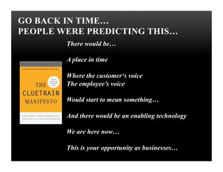 GO BACK IN TIME…
PEOPLE WERE PREDICTING THIS…
There would be…
A place in time
Where the customer‘s voice
The employee’s vo...
