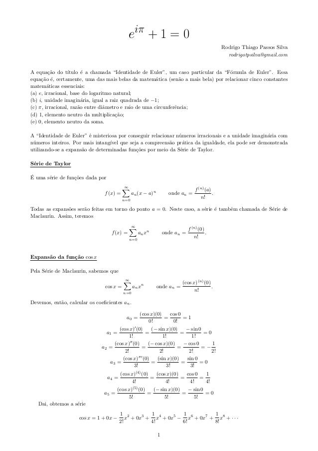 Identidade De Euler Demonstracao