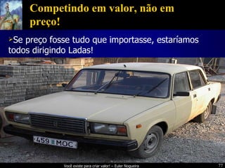 Competindo em valor, não em preço! Se preço fosse tudo que importasse, estaríamos todos dirigindo Ladas! 