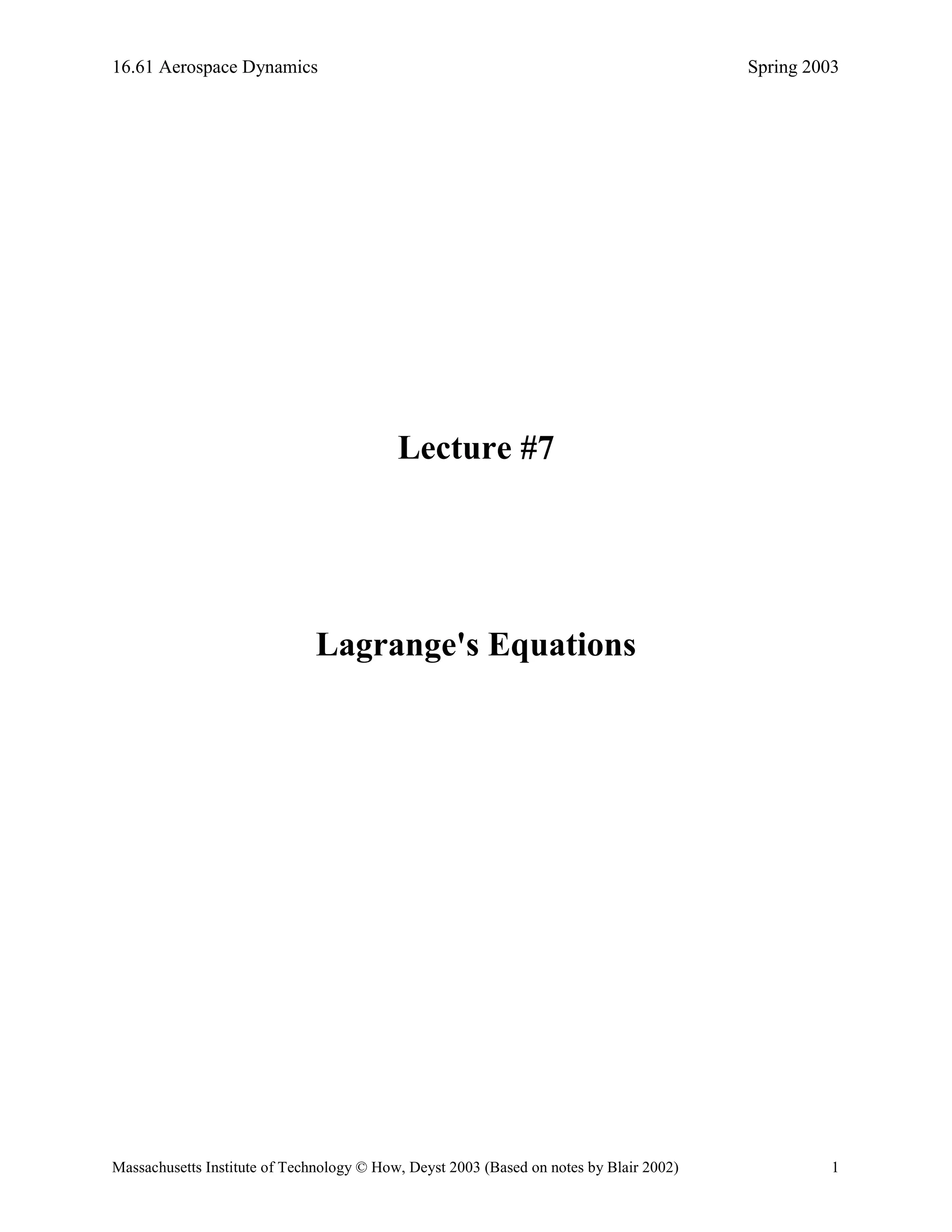 Euler lagrange equations of motion mitholonomic constraints_lecture7 PDF