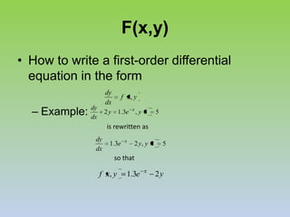 F(x,y)How to write a first-order differential equation in the formExample:is rewritten asso that