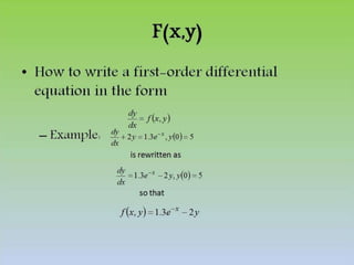 F(x,y)How to write a first-order differential equation in the formExample:is rewritten asso that