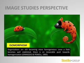 IMAGE STUDIES PERSPECTIVE
ISOMORPHISM
Organizations are still becoming more homogeneous: once a field
becomes well stablished, there is an inexorable push towards
homogenization (DIMAGGIO & POWELL, 1983)
 