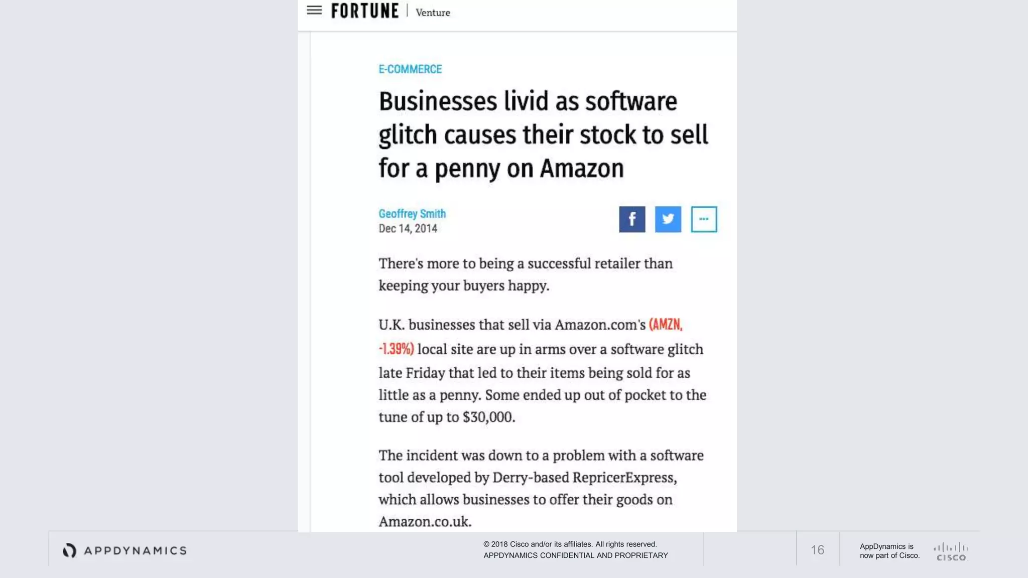 © 2018 Cisco and/or its affiliates. All rights reserved.
APPDYNAMICS CONFIDENTIAL AND PROPRIETARY
AppDynamics is
now part of Cisco.16
 
