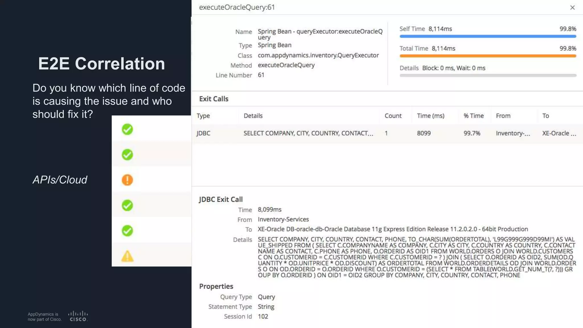 AppDynamics is
now part of Cisco.
E2E Correlation
Do you know which line of code
is causing the issue and who
should fix it?
APIs/Cloud
35
 