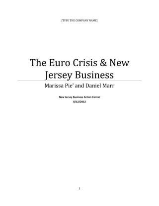 [TYPE THE COMPANY NAME]
The Euro Crisis & New
Jersey Business
Marissa Pie’ and Daniel Marr
New Jersey Business Action Center
8/12/2012
1
 