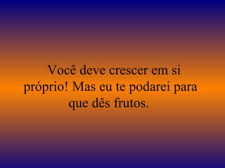 Você deve crescer em si
próprio! Mas eu te podarei para
que dês frutos.
 