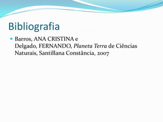 BibliografiaBarros, ANA CRISTINA e Delgado, FERNANDO, Planeta Terra de Ciências Naturais, Santillana Constância, 2007