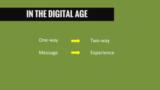 IN THE DIGITAL AGE
One-way Two-way
Message Experience
 